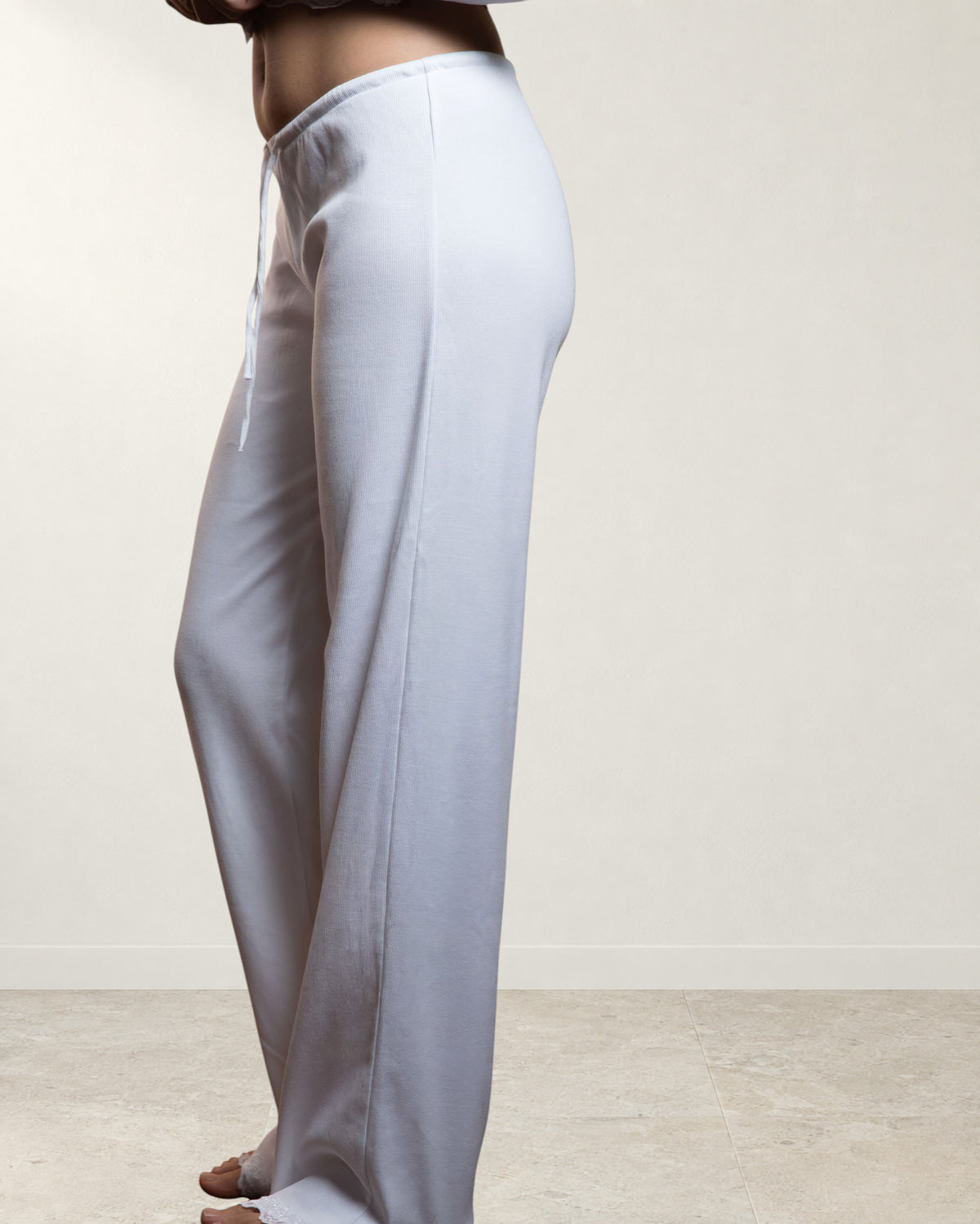 Lace Ribbed Bottom - White